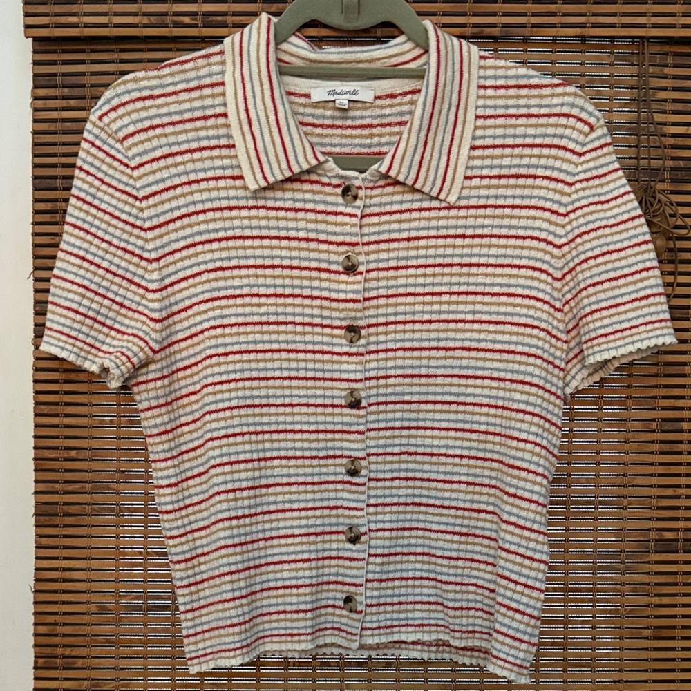 Madewell Red and Cream Striped Crop Top